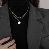 925 Silver Double-layered Chain Necklace Geometric Pendant