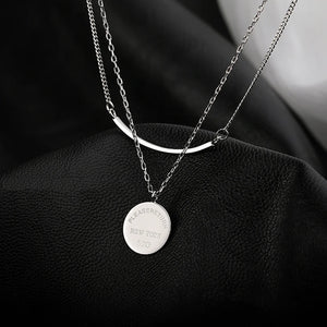 925 Silver Double-layered Chain Necklace Geometric Pendant