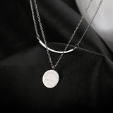 925 Silver Double-layered Chain Necklace Geometric Pendant
