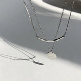 925 Silver Double-layered Chain Necklace Geometric Pendant