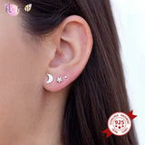 925 Silver Ear Needle Tiny Star Stud Earrings CZ Crystal Jewelry