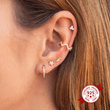 925 Silver Ear Needle Tiny Star Stud Earrings CZ Crystal Jewelry