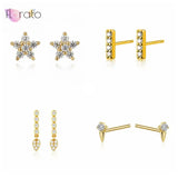 925 Silver Ear Needle Tiny Star Stud Earrings CZ Crystal Jewelry