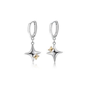 925 Silver Geometric Cross Star Hoop Earrings Wedding Jewelry