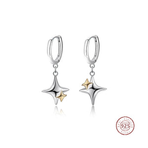 925 Silver Geometric Cross Star Hoop Earrings Wedding Jewelry