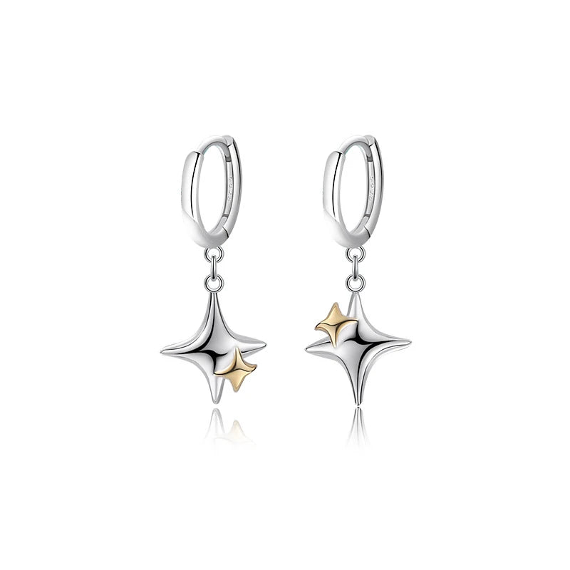 925 Silver Geometric Cross Star Hoop Earrings Wedding Jewelry