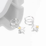925 Silver Geometric Cross Star Hoop Earrings Wedding Jewelry