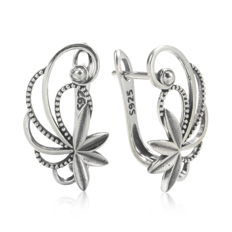 925 Silver Geometric Curve Drop Earrings Bohemian Style