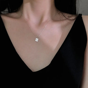 925 Silver Good Luck Square Pendant Necklace Women Jewelry