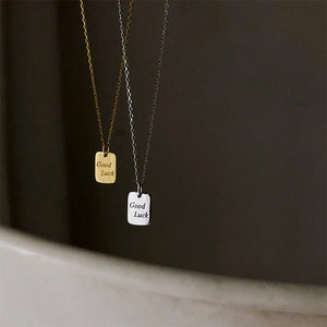 925 Silver Good Luck Square Pendant Necklace Women Jewelry