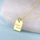 925 Silver Good Luck Square Pendant Necklace Women Jewelry