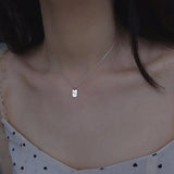 925 Silver Good Luck Square Pendant Necklace Women Jewelry
