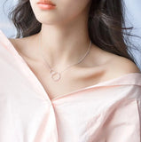 925 Sterling Silver Round Pendant Clavicle Necklace for Women