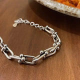 925 Silver Hollow Thicken Chain Bracelets Vintage Punk Daily Jewelry Gift