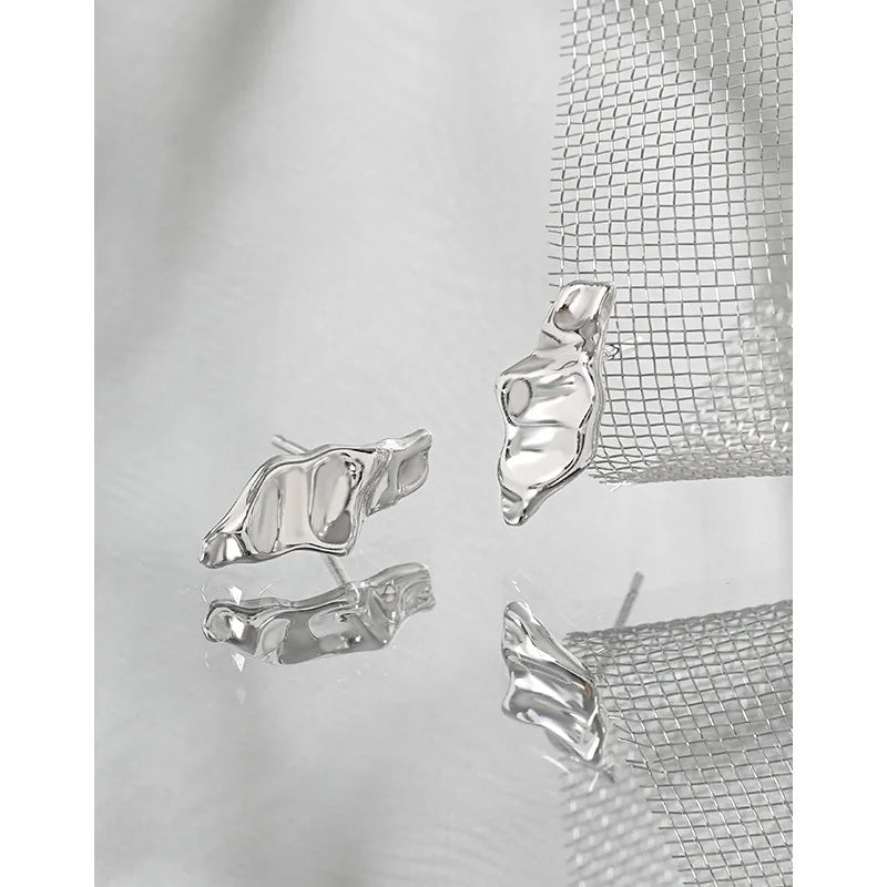 925 Silver Irregular Surface Stud Earrings Women's Fine Jewelry Gift