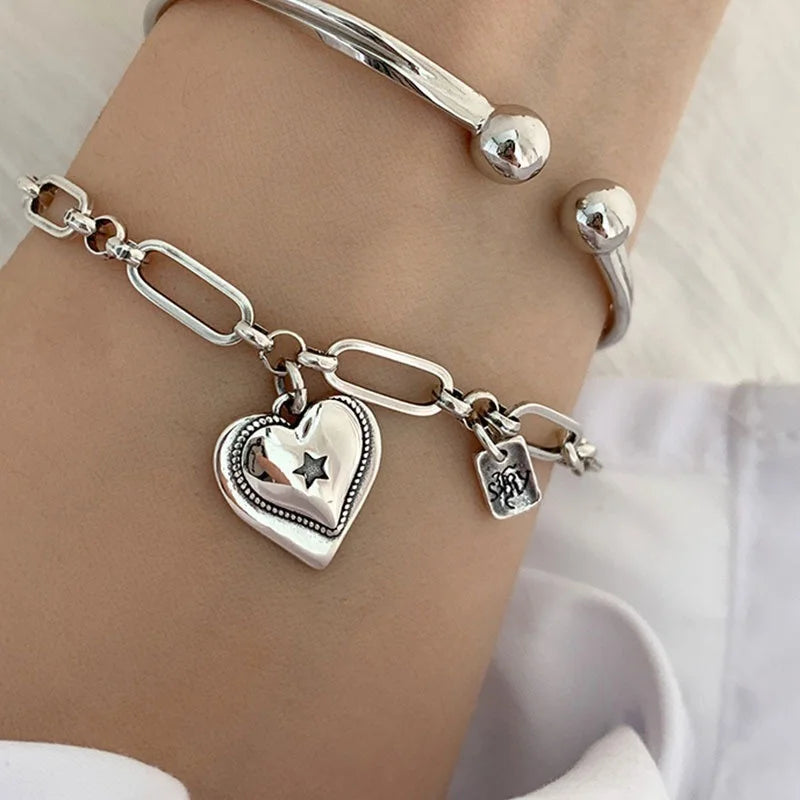 925 Silver LOVE Heart Bracelet Vintage Birthday Jewelry