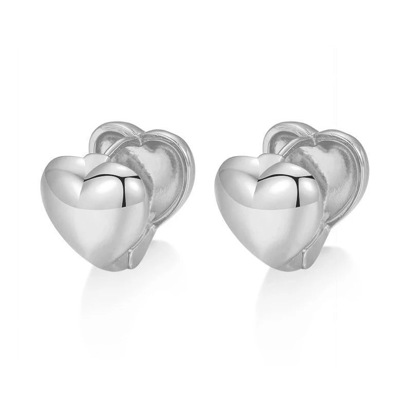 925 Silver Heart Ear Buckle Studs Women Girls Earrings