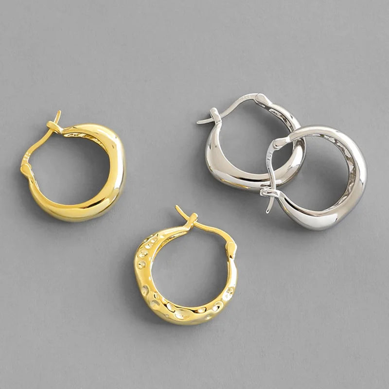 925 Sterling Silver Vintage Ellipse Earrings French Punk Hip-Hop Accessories