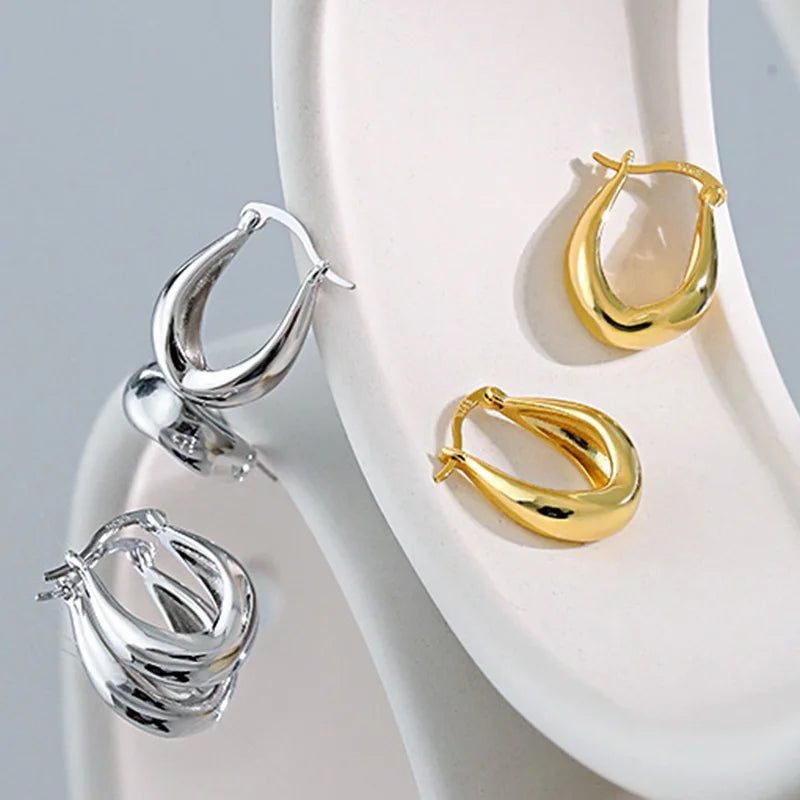 925 Sterling Silver Vintage Ellipse Earrings French Punk Hip-Hop Accessories