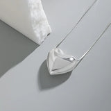 Minimalist Big Heart S925 Sterling Silver Snake Chain Necklace Women