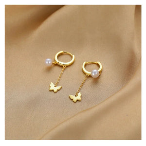 Butterfly & Pearl Tassel Chain Drop Earrings for Women