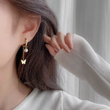 Butterfly & Pearl Tassel Chain Drop Earrings for Women