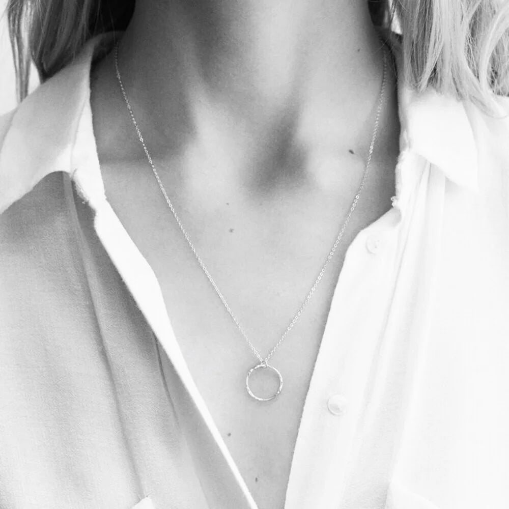 Minimalist Choker Stainless Steel Necklace Round Circle Pendant