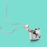 Women's 925 Silver Necklace Camera Pendant Choker
