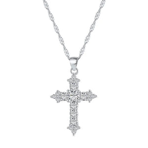 Minimalist CZ Cross Pendant Necklace 925 Silver Women Christianity Jewelry