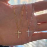 Minimalist CZ Cross Pendant Necklace 925 Silver Women Christianity Jewelry