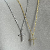Minimalist CZ Cross Pendant Necklace 925 Silver Women Christianity Jewelry