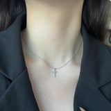 Minimalist CZ Cross Pendant Necklace 925 Silver Women Christianity Jewelry