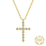 Minimalist CZ Cross Pendant Necklace 925 Silver Women Christianity Jewelry