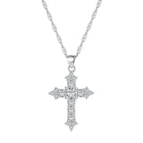 Minimalist CZ Cross Pendant Necklace 925 Silver Women Christianity Jewelry