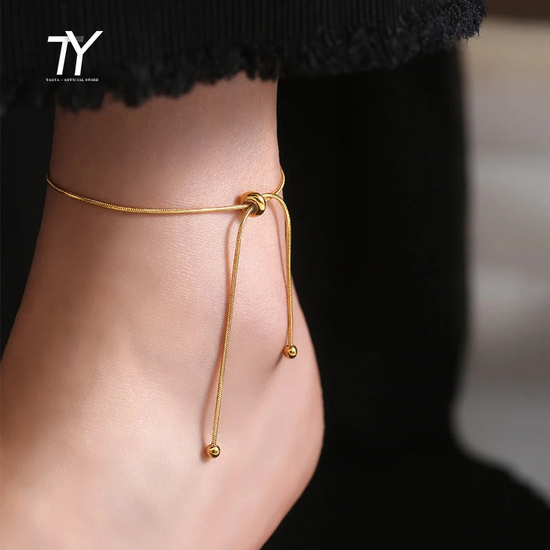 Minimalist Titanium Steel Bow Anklet for Women