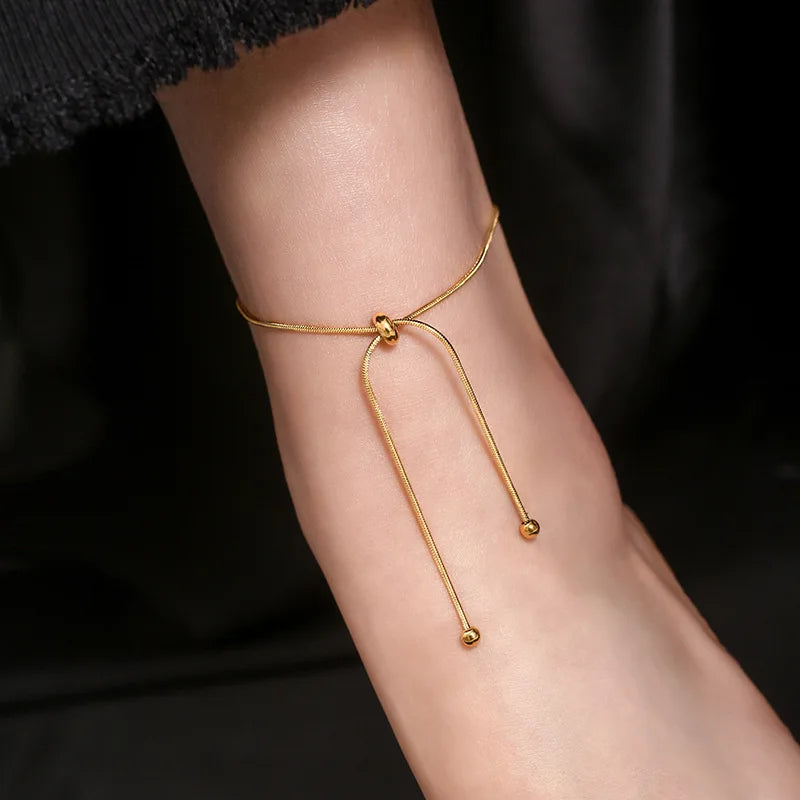Minimalist Titanium Steel Bow Anklet for Women