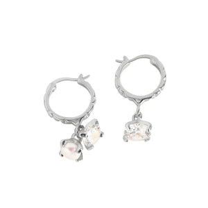 Minimalist Design Zircon Pearl Silver Earrings