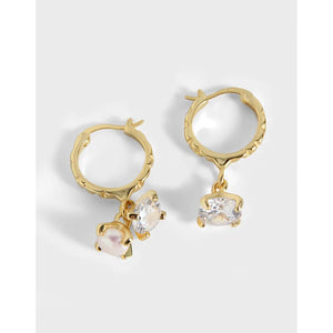 Minimalist Design Zircon Pearl Silver Earrings