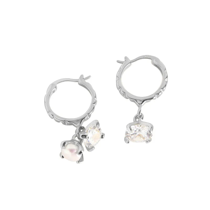 Minimalist Design Zircon Pearl Silver Earrings