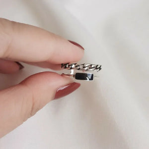 Minimalist Double Layer Silver Opening Ring Vintage Chain Rings