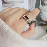 Minimalist Double Layer Silver Opening Ring Vintage Chain Rings