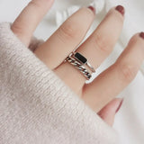 Minimalist Double Layer Silver Opening Ring Vintage Chain Rings