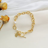 Minimalist ECO BrassChain Bracelet For Women Pearl Wedding Party Gift
