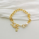 Minimalist ECO BrassChain Bracelet For Women Pearl Wedding Party Gift