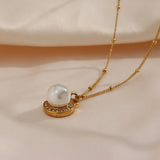 Minimalist Simulated Pearl Pendant Necklace Stainless Steel Beads Chain