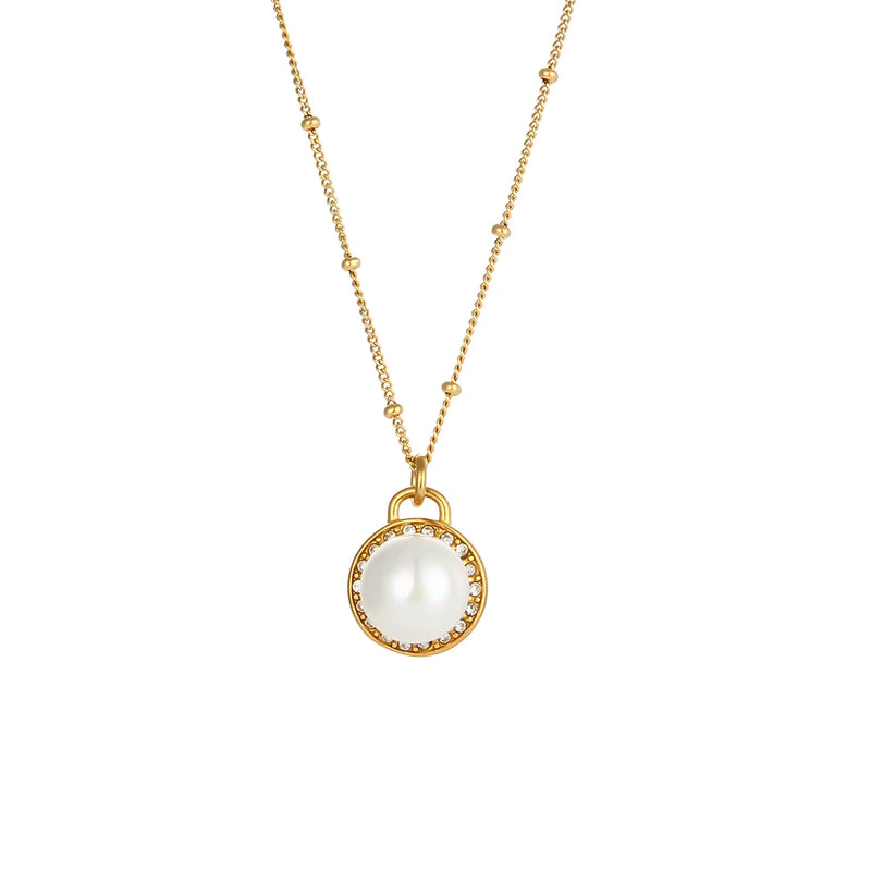 Minimalist Simulated Pearl Pendant Necklace Stainless Steel Beads Chain