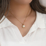 Minimalist Simulated Pearl Pendant Necklace Stainless Steel Beads Chain