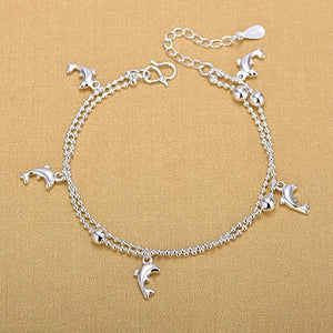 Silver Double Layer Dolphin Anklet 925 Silver Jewelry Gift