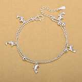 Silver Double Layer Dolphin Anklet 925 Silver Jewelry Gift