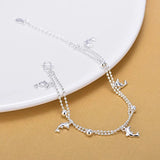 Silver Double Layer Dolphin Anklet 925 Silver Jewelry Gift